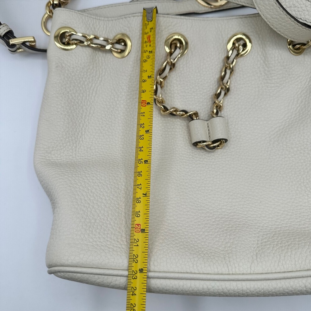 Michael Kors White Leather Drawstring Bucket Bag Gold Chain Shoulder Strap - Picture 6 of 14